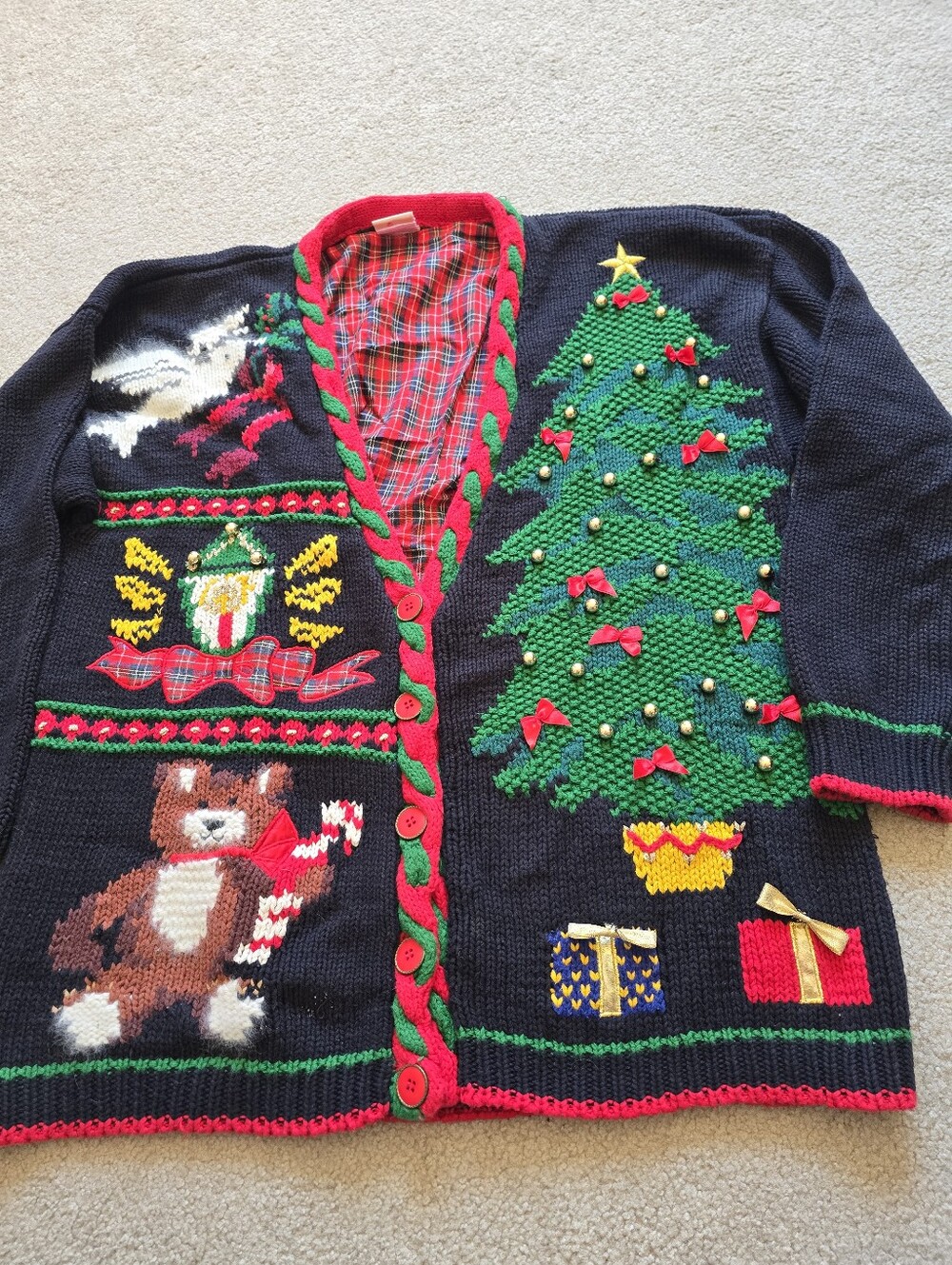 Vintage Lady Christmas Cardigan Sweater Medium Large